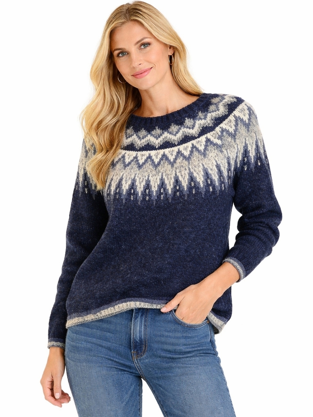 WIND RIVER Heritage Faire Isle Blue Knit Long Sleeve Sweater Size Small